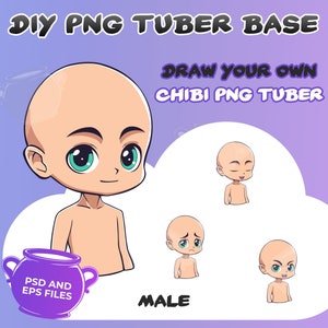 Base PNGTuber, PNG Tuber precostruito fai da te, disegna le tue emoticon di personaggi chibi maschili, Vtuber precostruito, download istantaneo, Twitch, YouTube, streaming