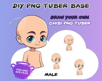 PNGTuber Base, DIY Premade PNG tuber, Draw Your Own Male Chibi Character Emotes, Premade Vtuber, Instant Download, Twitch, YouTube, Stream
