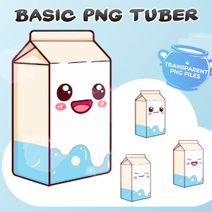 Basic PNGTuber Milk Box, 4 transparent PNGs, Animated Kawaii Blue Milk Jug, Premade Vtuber Model, Instant Download, Twitch, YouTube, Stream