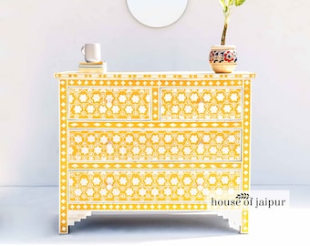 Honeycomb Yellow Bone Inlay Four Drawer Dresser