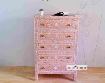 Blush Floral Mother of Pearl Chest of Drawer Dresser