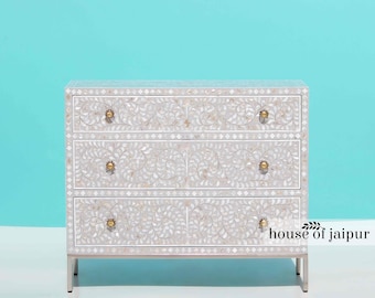 Mother of Pearl Three Drawer Dresser, Mother of Pearl Dresser, MOP Dresser