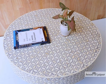 Bone Inlay Coffee Table, Round Bone Inlay Coffee Table