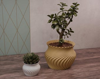 VORTEX - indoor flowerpot | planter | refined minimalist contemporary design | flower pot for orchids, plam tree, ficus | 3D grooves spiral