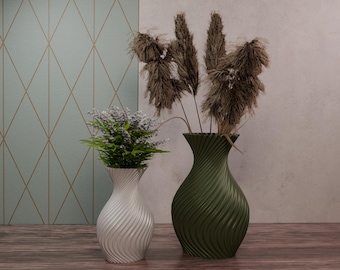 VORTEX - Vase for bouquets, dried flowers, pampas grass | refined minimalist design | 3D grooves fabric fold spiral | decorative gift