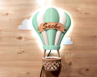 VOYAGE CÉLESTE - Customizable wall night light for children and baby | Glow-in-the-dark hot air balloon | Soothing light | Pacifier basket
