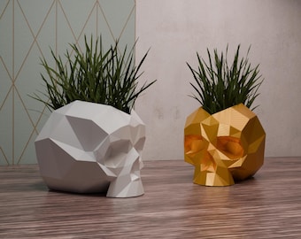 PUNK ISN'T DEAD - indoor flowerpot | planter | skull with Mohawk grass cut | minimalist contemporary design | rock'n roll decorative gift