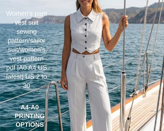 Women's pant vest suit sewing pattern/sailor suit/women's vest pattern pdf |A0 A4 US latest| US 2 to 30