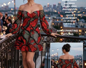 Off shoulder balloon sleeve mini dress |elegant dress desing/stylish dress for special occasions/|A0 A4 US latter| US 2 to 30