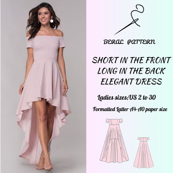 Short front and long back pink dress|low strap dress|elegant dress desing/stylish dress for special occasions/|A0 A4 US latter| US 2 to 30