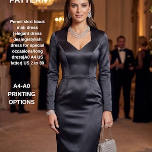 Pencil skirt black midi dress |elegant dress desing/stylish dress for special occasions/long dress|A0 A4 US latter| US 2 to 30