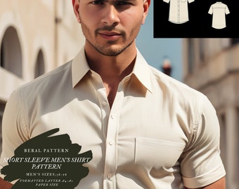 Short sleeve single pocket men's shirt design pdf| easy shirt sewing pattern| formatted latter A0-A4 paper size|Men size US 36 to 56
