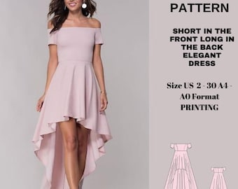 Vestido rosa corto por delante y largo por detrás/vestido de tirantes bajos/diseño de vestido elegante/vestido con estilo para ocasiones especiales//A0 A4 EE. UU. último/EE. UU. 2 a 30