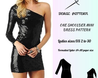 One shoulder mini black dress|mini dress model| dress model|A0 A4 USA second| US 2 to 30