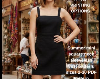 Summer mini  square neck sleeveless vest pattern, sizes 2-30 PDF Pattern