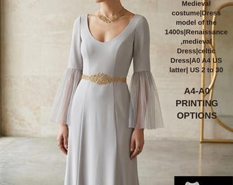 Middeleeuwse kleding | Jurkmodel uit de 15e eeuw | Renaissance, middeleeuwse kleding | Keltische kleding | A0 A4 US (later) | US 2 tot 30