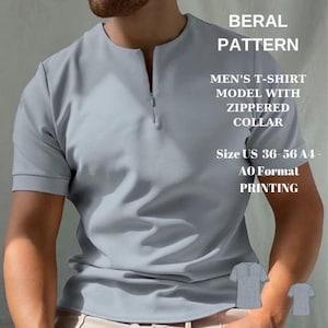 Patron de t-shirt pour homme avec col zippé | Patron de couture de t-shirt facile | formaté pour ce dernier format A0-A4|Taille homme US 36 à 56