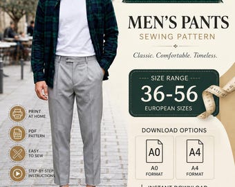 Men's Pants Sewing Pattern PDF | Casual Trouser Pattern | Sizes 36-56 EU | A0 A4 Printable | Digital Download | Beral Patent