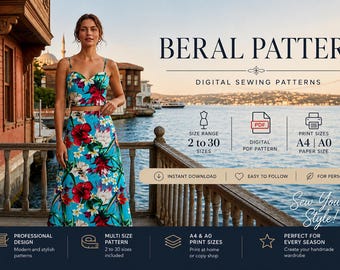 Crop Top and Maxi Skirt Sewing Pattern PDF, Floral Two Piece Set, Women's 2-30, A4 A0 Digital Sewing Pattern, Instant Download