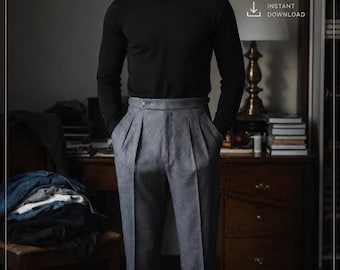 Modern Men's Pleated Trousers Sewing Pattern | High Waist Tailored Pants PDF | Digital Download | EU Sizes 36–56 | A4 & A0
