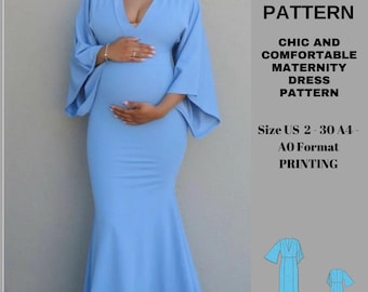 Pregnant evening dress| maternity dress pattern|summer maternity dress| dress for pregnant women| A0 A4 US latter| US 2 to 30