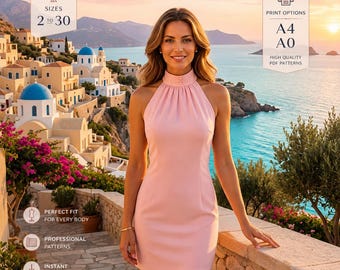 Halter Mini Dress Sewing Pattern PDF | Sizes 2–30 | A4 & A0