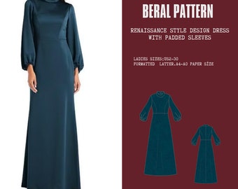 Modest dress bishop long sleeve pattern |renaissance, medieval dress|A0 A4 US latter| US 2 to 30