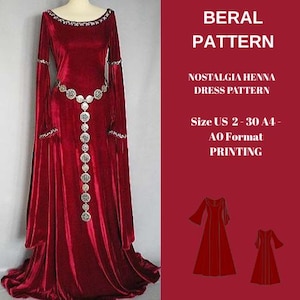 Vestido de henna estilo 1400/Renacimiento, vestido medieval/vestido celta/A0 A4 EE. UU. último/EE. UU. 2 a 30