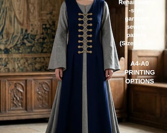 old style henna dress| old style double dress pattern |renaissance dress pattern|A0 A4 US latter| US 2 to 30