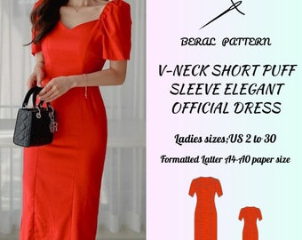 V-neck short sleeved special occasion/invitation dress |elegant dress desing/stylish dress for special occasions|A0 A4 US latter| US 2 to 30