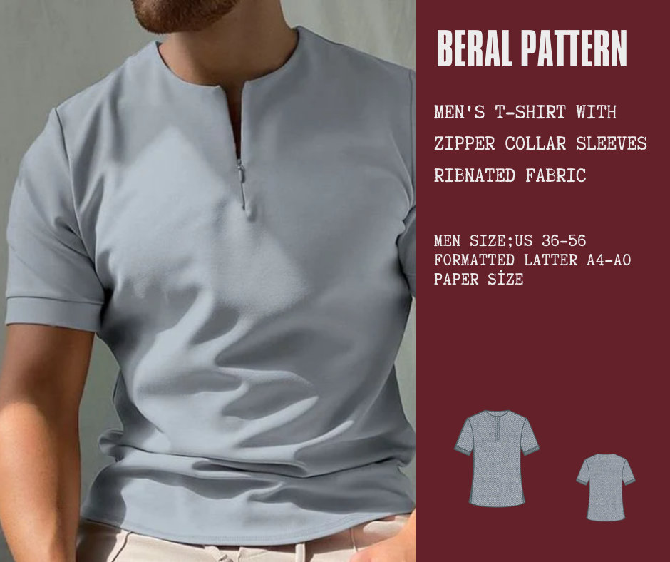 Men s T shirt Pattern With Zipper Collar Easy T shirt Sewing Pattern Formatted Latter A0 A4 Paper Sizemen Size US 36 to 56 Etsy UK