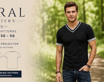 Men's V Neck T Shirt Sewing Pattern | PDF Sewing Pattern | Sizes 36-56 | Instant Download