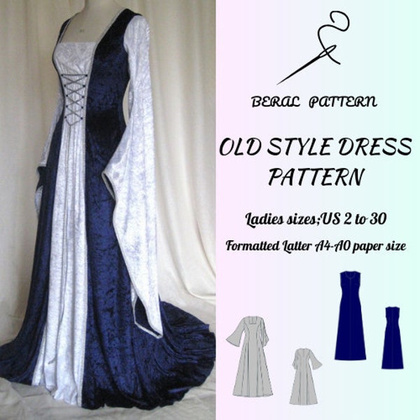 robe au henné à l'ancienne | modèle de robe double de style ancien | modèle de robe Renaissance | A0 A4 US dernier | États-Unis 2 à 30