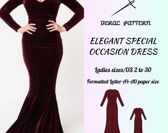 V-Ausschnitt besondere Anlass / Einladung Kleid | elegantes Kleid desing / stilvolles Kleid für besondere Anlässe | US 2 bis 30