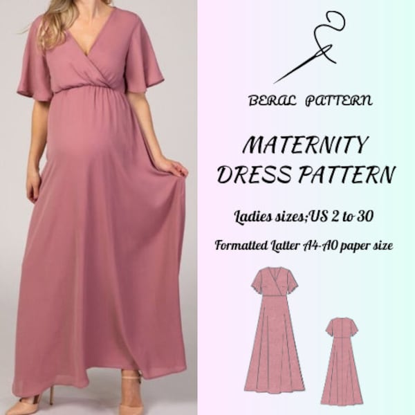 Umstandskleid-Muster|Sommer-Umstandskleid| Kleid für schwangere Frauen| A0 A4 US letzteres| US 2 bis 30