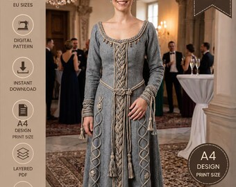 Dress model of the 1400s|Renaissance,medieval Dress|celtic Dress|A0 A4 US latter| US 2 to 30