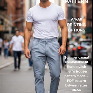 Patron de pantalon d'été décontracté et confortable en lin pour homme - Modèle PDF disponible des tailles 36 à 56