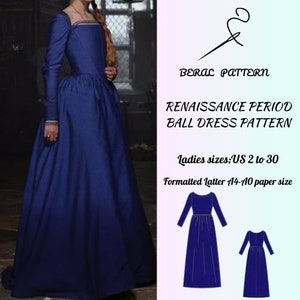 Renaissance costume|Dress model of the 1400s|Renaissance,medieval Dress|celtic Dress|A0 A4 US latter| US 2 to 30