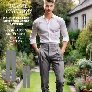 Pantalones de hombre de doble pliegue de fácil costura / Formato de papel A0-A4 / Talla de hombre EE. UU. 36 a 56