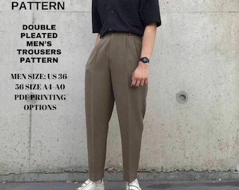 Double pleat easy sewing men's trousers| formatted latter A0-A4 paper size|Men size US 36 to 56