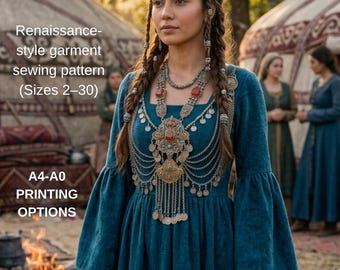 Dress model of the 1400s|Renaissance,medieval Dress|celtic Dress|A0 A4 US latter| US 2 to 30