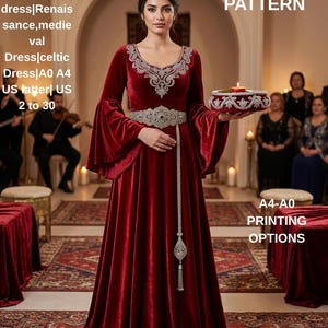 1400's style henna dress|Renaissance,medieval Dress|celtic Dress|A0 A4 US latter| US 2 to 30