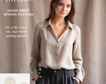 Linen Shirt Sewing pattern A0-A4 US second| US 2 to 30