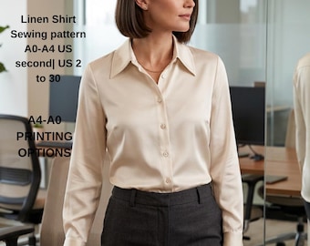Linen Shirt Sewing pattern A0-A4 US second| US 2 to 30