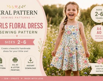 Girls Floral Dress Sewing Pattern PDF | Summer Twirl Dress | Kids Dress Pattern | Sizes 2-6 | A4 A0 | Beral Pattern