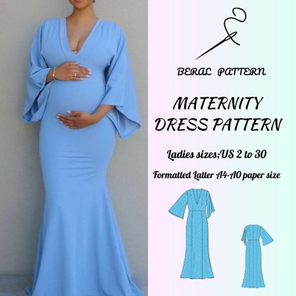 Pregnant evening dress| maternity dress pattern|summer maternity dress| dress for pregnant women| A0 A4 US latter| US 2 to 30