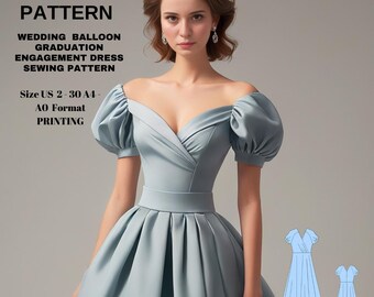 Wedding, engagement, prom, graduation dress sewing pattern | A0 A4 US Second | US 2 to 30
