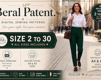 Elegant Wide Leg Pants Sewing Pattern | Digital PDF | Sizes 2–30 | A4 & A0 Print | Instant Download | Beral Pattern