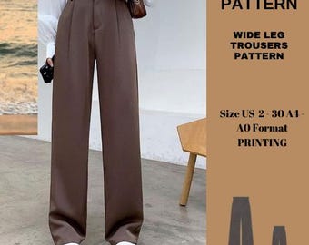 wide leg women's trousers|women's trouser pattern|women pants design|sewing women's trousers pdf |A0 A4 US latter| US 2 to 30