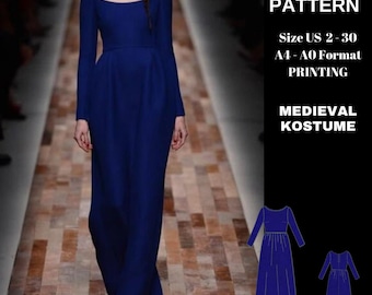 Medieval costume|Dress model of the 1400s|Renaissance,medieval Dress|celtic Dress|A0 A4 US latter| US 2 to 30